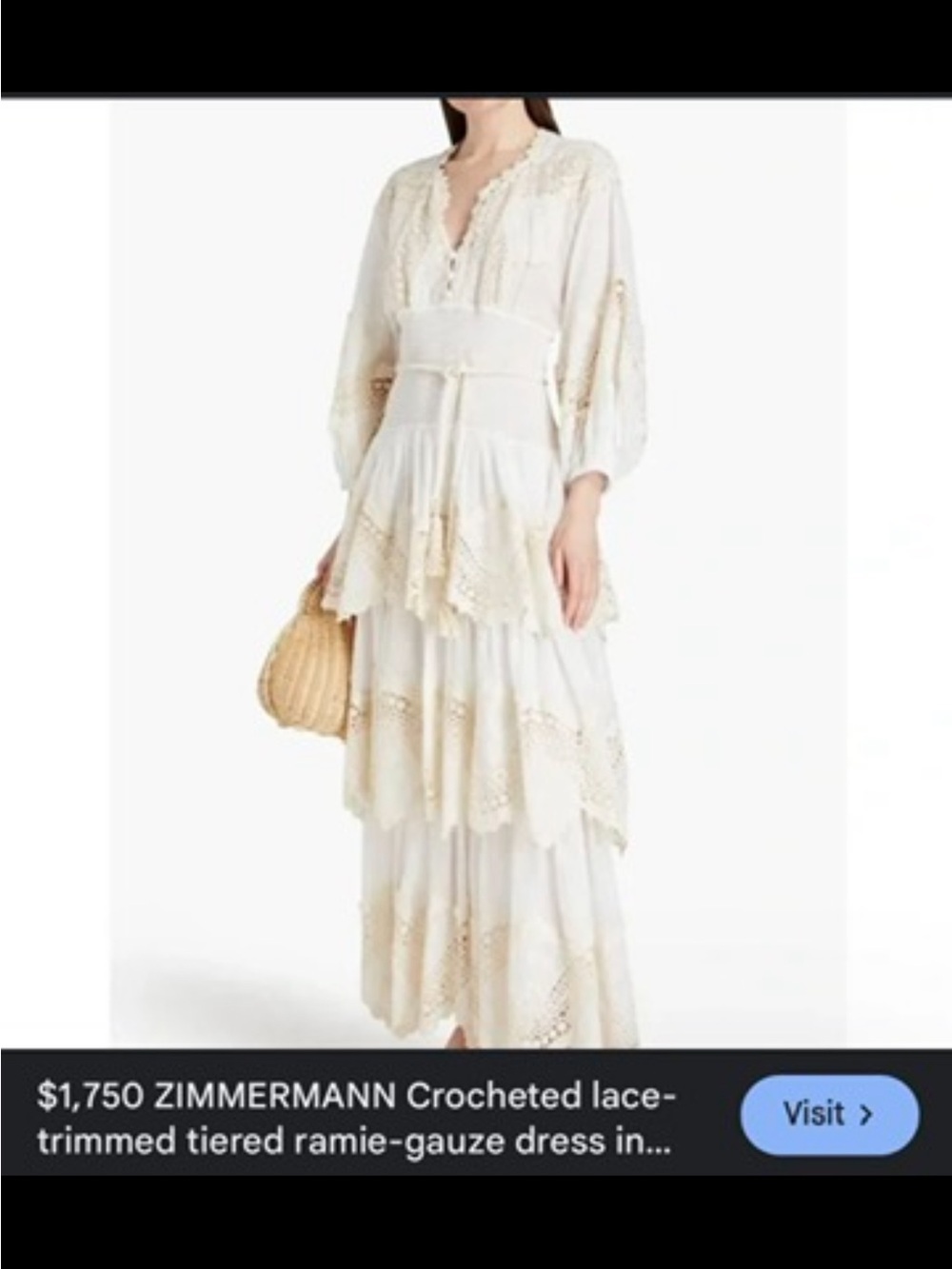Zimmermann Cream Tiered Crochet-Trim Maxi Dress size medium